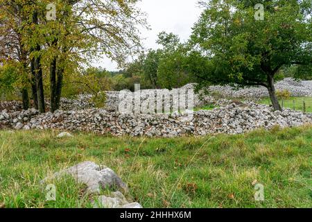 Il reste principalement des murs d'une ancienne colline, ville d'une tribu préhistorique qui habitait cette région il y a environ 3 à 4 mille ans. Banque D'Images