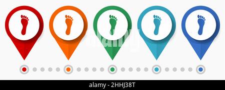 Jeu d'icônes vectorielles Human foot concept, pointeurs téléphoniques plats, modèle d'infographie Illustration de Vecteur