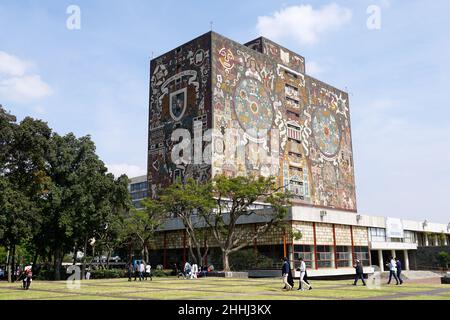 Bibliothèque centrale, Ciudad Universitaria, Université nationale autonome du Mexique, University City, Mexico, Ciudad de México, Mexique,Amérique du Nord Banque D'Images