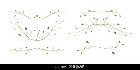 Arbre branche brindille art designer feuillage différentes branches, feuilles naturelles page texte anniversaire aquarelle set style éléments diviseur de collection. Vecto Illustration de Vecteur