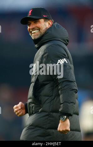 LONDRES, Royaume-Uni, JANVIER 23 : Jurgen Klopp, directeur de Liverpool, célèbre la victoire de Liverpool après la Premier League entre Crystal Palace et Liverpool Banque D'Images