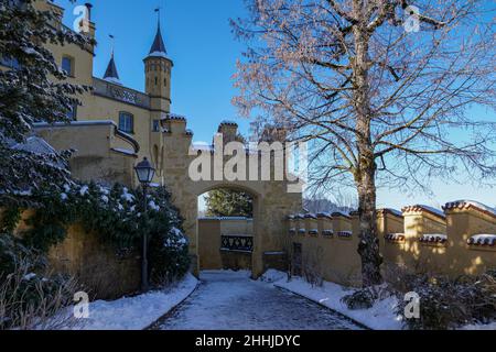 Château royal de Hohenschwangau en hiver. Banque D'Images