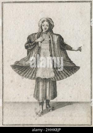 Gravure antique de 17th siècles, 'une jeune fille de l'île de Naxos' (Eine Jungfer aus der Insul Naxus) par Johann Christoph Weigel, connu sous le nom de Christoph Weigel The Elder (1654-1725).SOURCE : GRAVURE ORIGINALE Banque D'Images