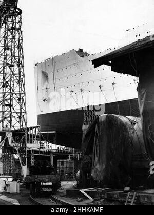 Le Cunard White Star Ocean Liner Queen Mary, photo montrant une des chaudières sur la droite.Clydebank, Écosse, 26th septembre 1934. Banque D'Images