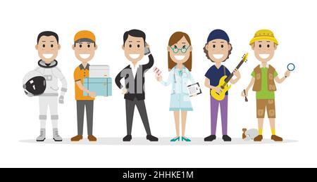 Ensemble de personnes liées aux différentes professions telles que l'astronaute, le messager et autres, illustration vectorielle Illustration de Vecteur