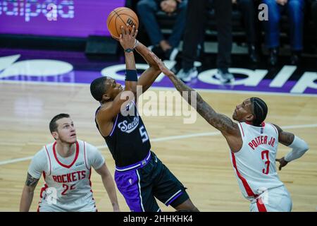 Sacramento Kings Guard de'Aaron Fox (5) tente un tir au match NBA entre les Houston Rockets vs Sacarmento Kings le vendredi 14 janvier 2022 à la Go Banque D'Images