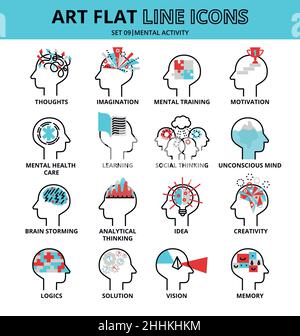 Ensemble d'icônes d'activité mentale humaine, illustration vectorielle fine et plate, pour la conception graphique et Web Illustration de Vecteur
