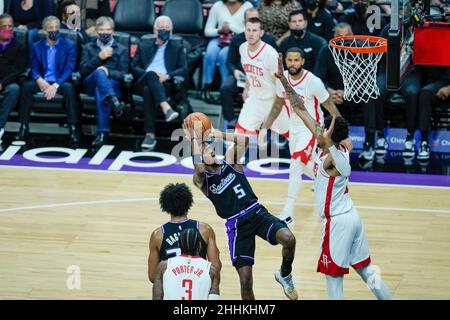 Sacramento Kings Guard de'Aaron Fox (5) tente un tir au match NBA entre les Houston Rockets vs Sacarmento Kings le vendredi 14 janvier 2022 à la Go Banque D'Images
