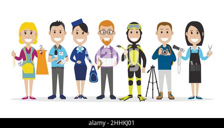 Ensemble de personnes liées aux différentes professions telles que couturière, journaliste et autres, illustration vectorielle Illustration de Vecteur