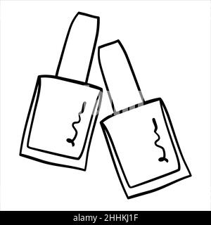 Flacons de vernis à ongles silhouette pour l'industrie de la manucure.Bouteille de laque noir minimaliste avec contour dessiné à la main Illustration de Vecteur