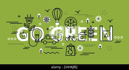 Illustration vectorielle moderne à lignes fines plates, concept d'infographie Go Green sur fond de verdure, pour la conception graphique et Web Illustration de Vecteur