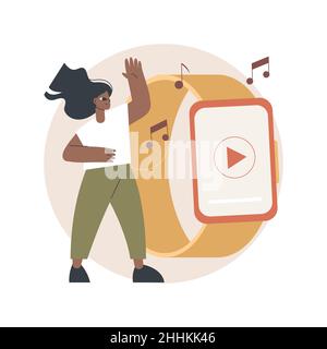 Montre intelligente comme lecteur multimédia portable illustration vectorielle abstraite.Musique portable, contrôle multimédia sans fil, applications multimédia mobiles, lecture audio-vidéo compacte prennent en charge la métaphore abstraite. Illustration de Vecteur