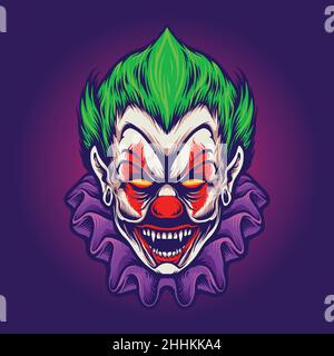 Clown Head Joker Vampire Horror Vector illustrations pour votre travail logo, t-shirt de mascotte, autocollants et étiquettes, poster, carte de vœux Illustration de Vecteur