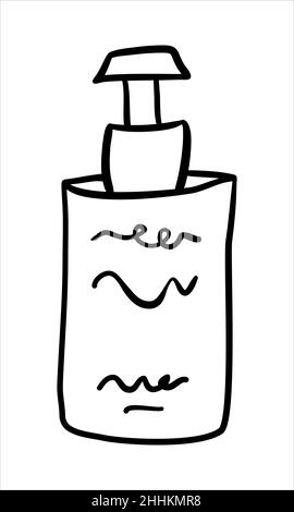 Distributeur de bouteilles silltibtract dans un style minimaliste dessiné à la main.Art simple de la gamme de récipients de cosmétiques biologiques naturels Illustration de Vecteur