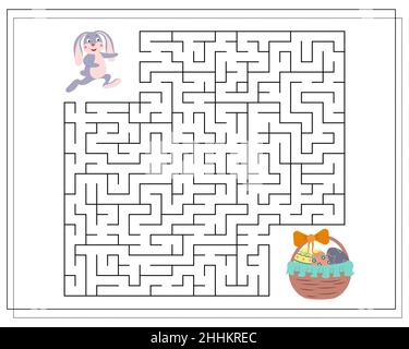 Le jeu logique des enfants passe par le labyrinthe.Aidez le lièvre à trouver son chemin vers l'œuf de Pâques.Vecteur Illustration de Vecteur