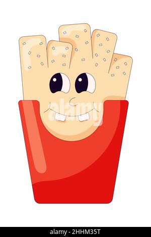 Comic french fries dans le style de dessin animé rétro tendance drôle de dessin animé français personnage.Pack d'autocollants, affiches, imprimés. Illustration de Vecteur