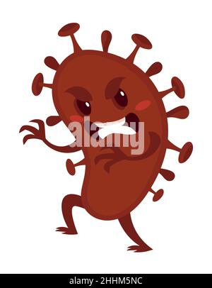 Virus dans le style de dessin animé.Caractère anthropomorphique en position d'attaque. Illustration de Vecteur