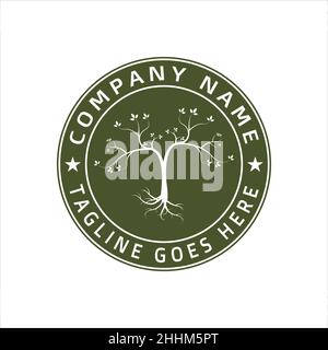 Timbre de logo d'olivier, emblème de chêne, inspiration de conception de vieux logo d'arbre sec Illustration de Vecteur