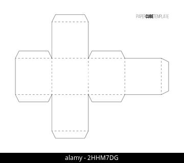 Modèle de cube en papier blanc pour créer une illustration vectorielle de boîte ou d'emballage.Modèle imprimable de schéma pour couper le modèle géométrique, papuraft pour assembler le bla Illustration de Vecteur