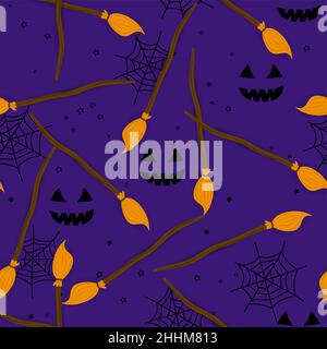 Motif sans couture avec toile d'araignée pour Halloween.Adorable motif coolé.Ensemble de lanternes Jack o. Drôle de lanterne tirée à la main, motif textile de Illustration de Vecteur