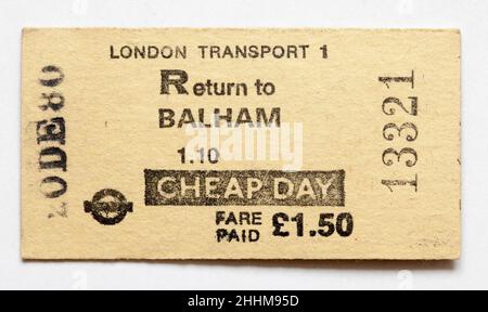 Vintage 1980s London transport Railway train Ticket - Balham Banque D'Images