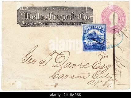 Wells Fargo & Co, Pony Express à Carson City NV, enveloppe et timbre-poste, lettre, 1862 Banque D'Images