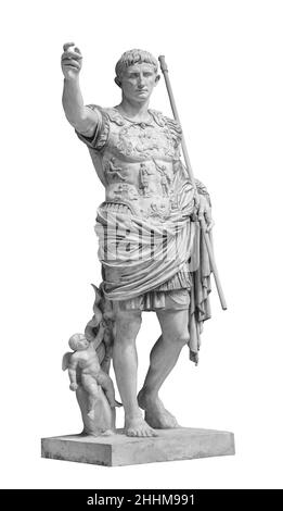 L'empereur romain César Augustus de Prima Porto statue isolée sur fond blanc avec un chemin d'écrêtage Banque D'Images