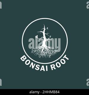 Design innovant de l'ancien logo bonsaï avec des racines épaisses dans le cadre circulaire Illustration de Vecteur