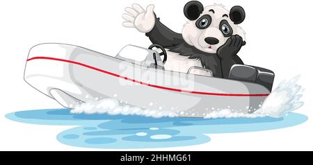 Panda sur un bateau à moteur en dessin animé Illustration de Vecteur
