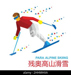 Sports d'hiver - ski alpin.Skieur handicapé en descente. Illustration de Vecteur