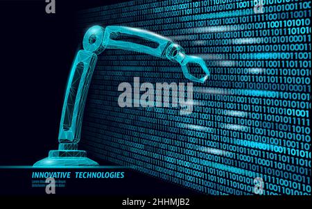 Manipulateur poly bas du bras du robot.Forme triangulaire d'assemblage de construction de pièce.Les points connectés polygonaux 3D rendent l'innovation robotique artificielle de machines Illustration de Vecteur