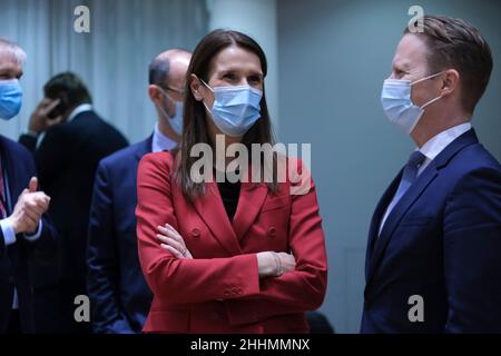 La ministre belge des Affaires étrangères, Sophie Wilmes, au début du conseil des ministres européens des Affaires, à Bruxelles, en Belgique.25th janvier 2022.Crédit: ALEXANDROS MICHAILIDIS/Alamy Live News Banque D'Images