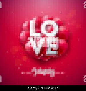 Happy Valentines Day Design avec coeur rouge et Typographie lettre sur fond rouge brillant.Thème de la Saint-Valentin mariage et amour romantique Illustration de Vecteur