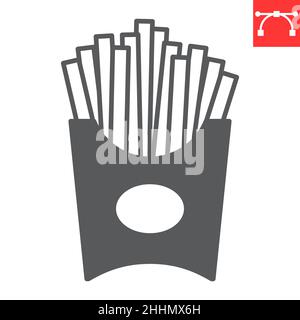 Icône de glyphe de frites, nourriture et en-cas indésirables, icône de vecteur de frites, graphiques vectoriels, signe plein de trait modifiable, eps 10. Illustration de Vecteur