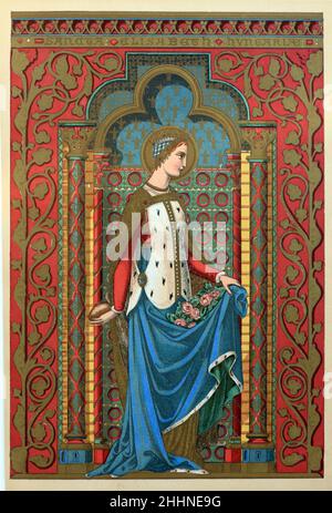 Portrait de Sainte-Élisabeth de Hongrie (1207-1231) Chromolithographe de l'édition 1887 de la vie des saints de Butler. Banque D'Images