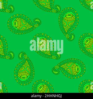 Motif cachemire vert sans couture.Fond transparent à motif cachemire fleuri coloré.Couleur verte.Illustration vectorielle de style oriental.Belle fleur Illustration de Vecteur