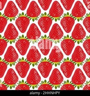 Texture sans couture à la fraise rouge.Motif fraises mûres.Illustration vectorielle de l'arrière-plan de la nourriture douce. Illustration de Vecteur