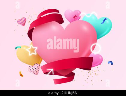 Bonne Saint Valentin avec ballons Flying Hearts.Illustration vectorielle Illustration de Vecteur