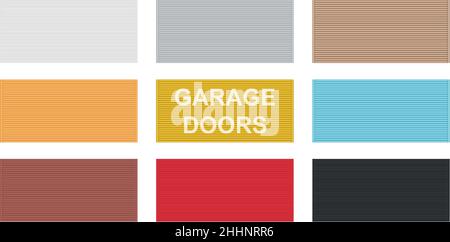 Jeu de 9 pièces arrière-plans panoramiques de différentes couleurs portes de garage, lignes horizontales - illustration vectorielle Illustration de Vecteur