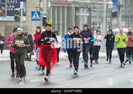 Course amateur féminine, dédiée à la fête du 8 mars.Minsk (Bélarus) Banque D'Images