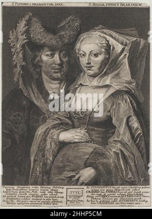 Saint Pepin I et sa fille, Saint Begga 1732 Anton Joseph von Prenner.Saint Pepin I et sa fille, Saint Begga.Anton Joseph von Prenner (autrichien, Wallerstein 1683–1761 Vienne).1732. Gravure ; copie inverse.Imprime Banque D'Images