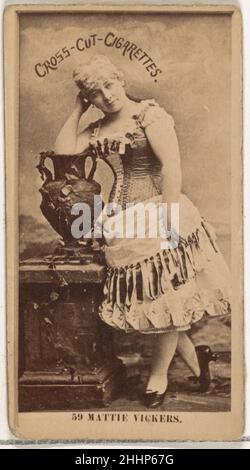 Carte numéro 59, Miss Mattie Vickers, de la série Actors and Actresses (N145-2) émise par Duke Sons & Co. Pour promouvoir les cigarettes Cross Cut 1880s émises par W. Duke, Sons & Co. Cartes professionnelles de l'ensemble « Actors and Actresses » (N145-2),Publié en 1880s par W. Duke Sons & Co. Pour promouvoir les cigarettes Cross Cut.Il existe huit sous-ensembles de la série N145.Divers sous-ensembles arborent différents modèles de cartes et font également la promotion de différentes marques de tabac représentées par W. Duke Sons & Company.Cette carte provient du deuxième sous-ensemble, N145-2.Notez que les noms des acteurs sont orthographiés différemment sur les cartes dans l'ensemble et Banque D'Images