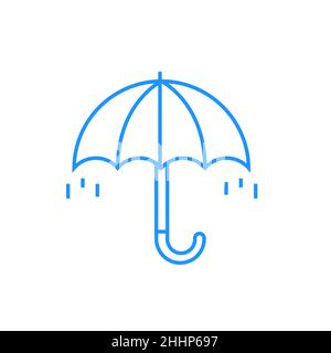 Parapluie mouillé - moderne ligne bleue style icône sur fond blanc.Image nette et détaillée de l'article qui évite la pluie.Météo, pluie d Illustration de Vecteur