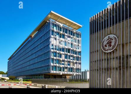Voir le siège officiel de l'Organisation mondiale de la santé. Genève, Suisse Banque D'Images