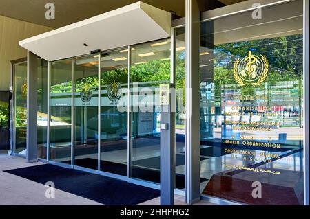 Voir le siège officiel de l'Organisation mondiale de la santé. Genève, Suisse Banque D'Images