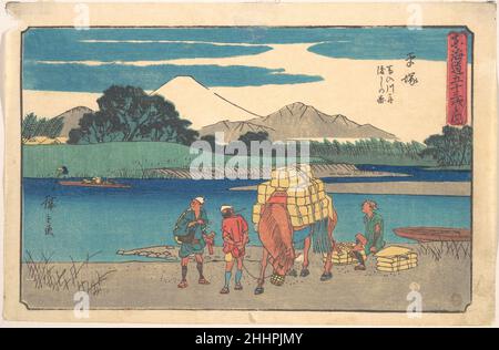 Hiratsuka; Banyugawa Funa Watashi no zu ca.1842 Utagawa Hiroshige Japonais.Hiratsuka; Banyugawa Funa Watashi no zu.Utagawa Hiroshige (japonais, Tokyo (Edo) 1797–1858 Tokyo (Edo)).Japon, ca.1842. Impression de blocs de bois; encre et couleur sur papier.Période Edo (1615–1868).Imprime Banque D'Images