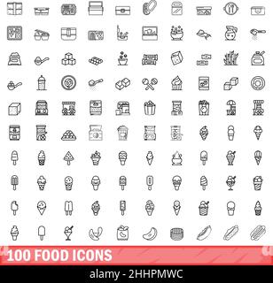 ensemble de 100 icônes alimentaires. Illustration de 100 icônes alimentaires ensemble de vecteurs isolé sur fond blanc Illustration de Vecteur