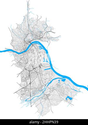 Linz, haute-Autriche, Autriche carte vectorielle haute résolution avec limites de ville et chemins modifiables.Contours blancs pour les routes principales.Beaucoup de chemins détaillés.B Illustration de Vecteur