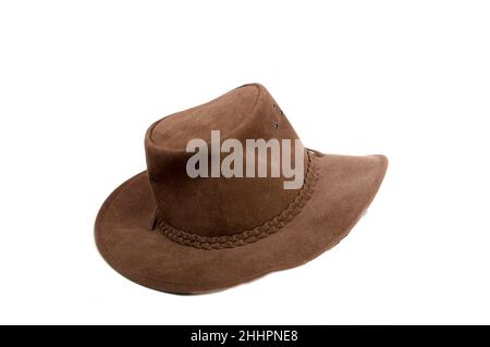 Chapeau de cowboy brun isolé sur le blanc Banque D'Images