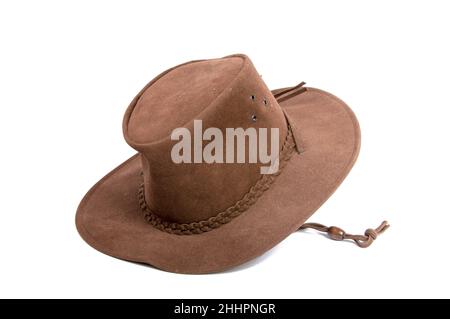 Chapeau de cowboy brun isolé sur le blanc Banque D'Images